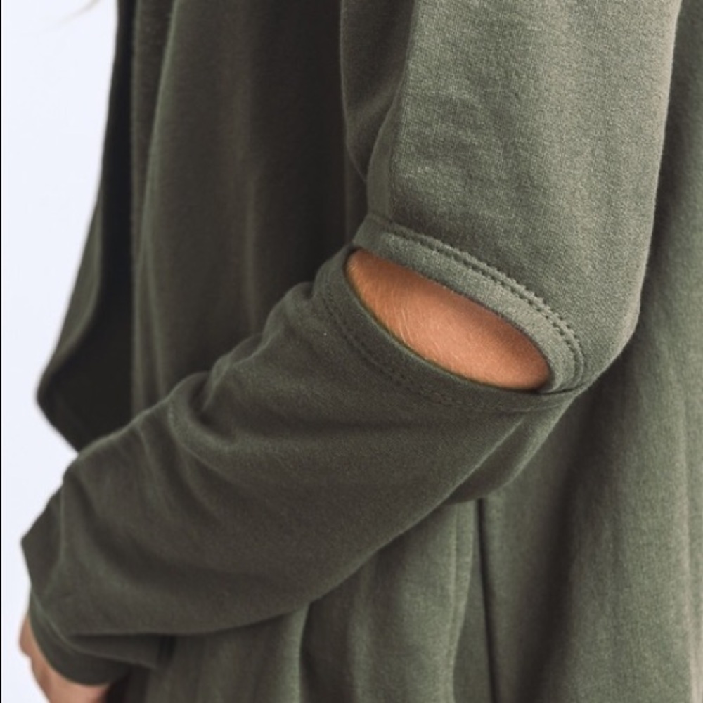 Olive Open Front Cardigan With Cutout Sleeve - Picture 5 of 6